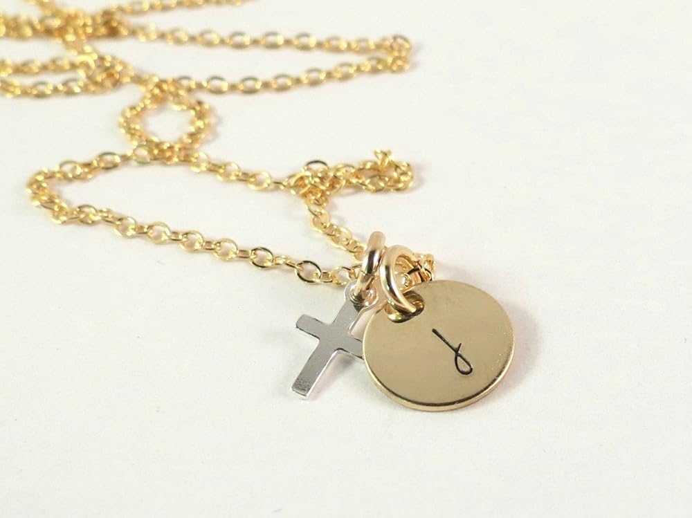 Personalized Necklace with Cross Charm Gold Filled