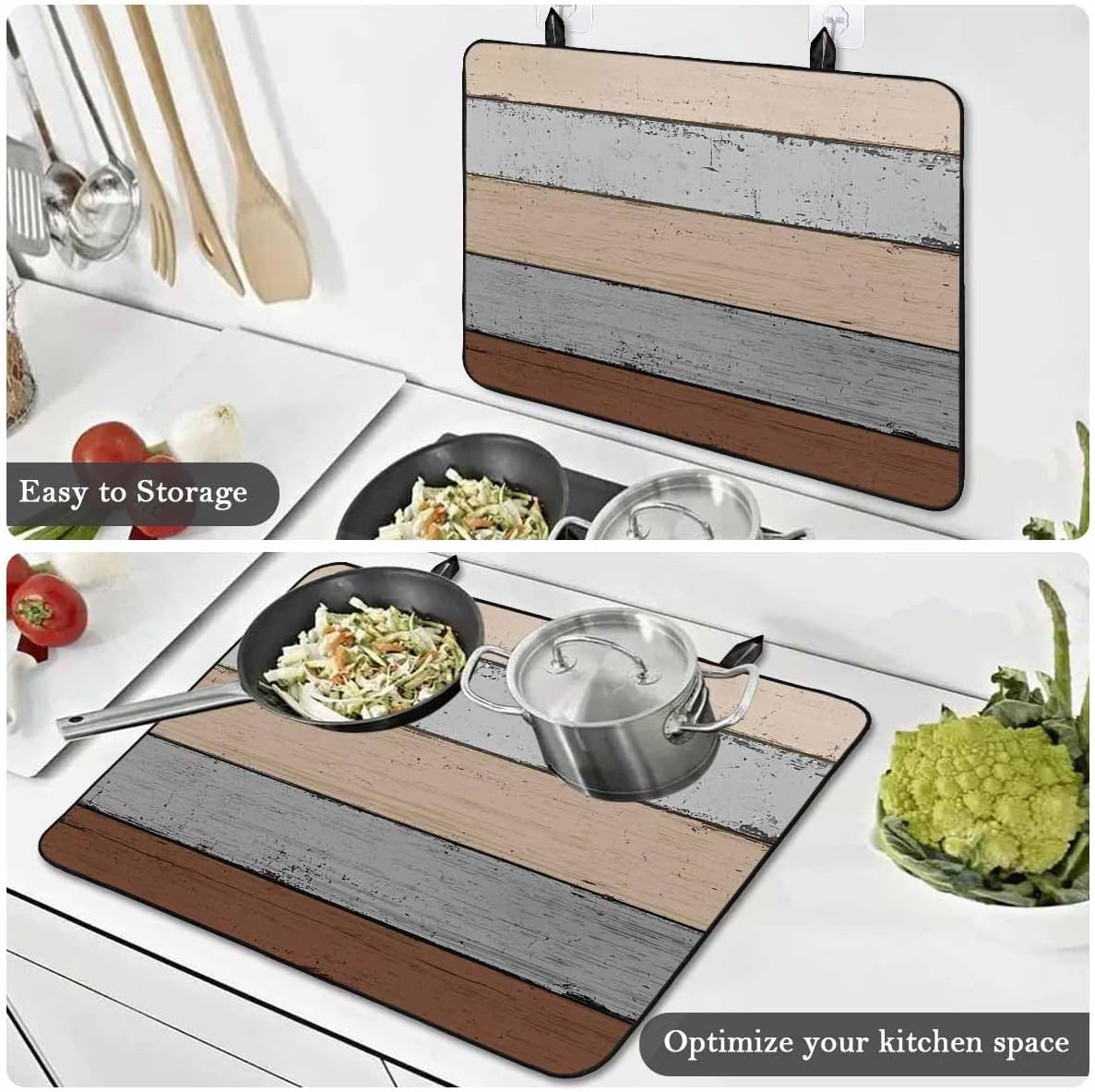 Stove Cover, Stove Top Covers for Electric Stove, Rustic Farm Wood Grey Brown Large Cooktop Cover Protector Heat Resistant Foldable Rubber Anti-Slip Mat for Glass Stove Top 28.5"x20.5"