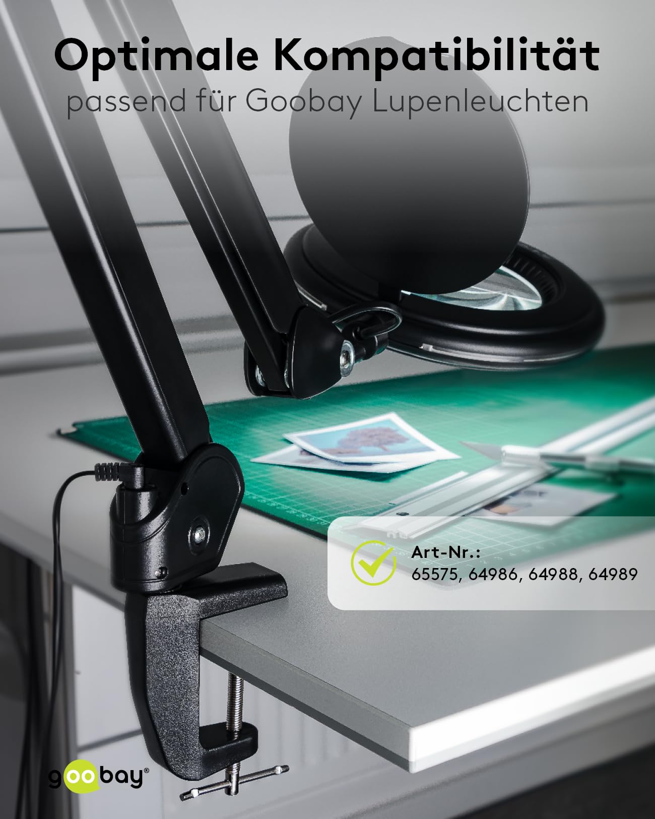 goobay 64987 zacisk stołowy do lampy powiększającej, lupy roboczej, lampy stołowej/grubość powierzchni stołu 0mm-60mm / mocowanie do lamp powiększających, lamp biurkowych, lamp kosmetycznych