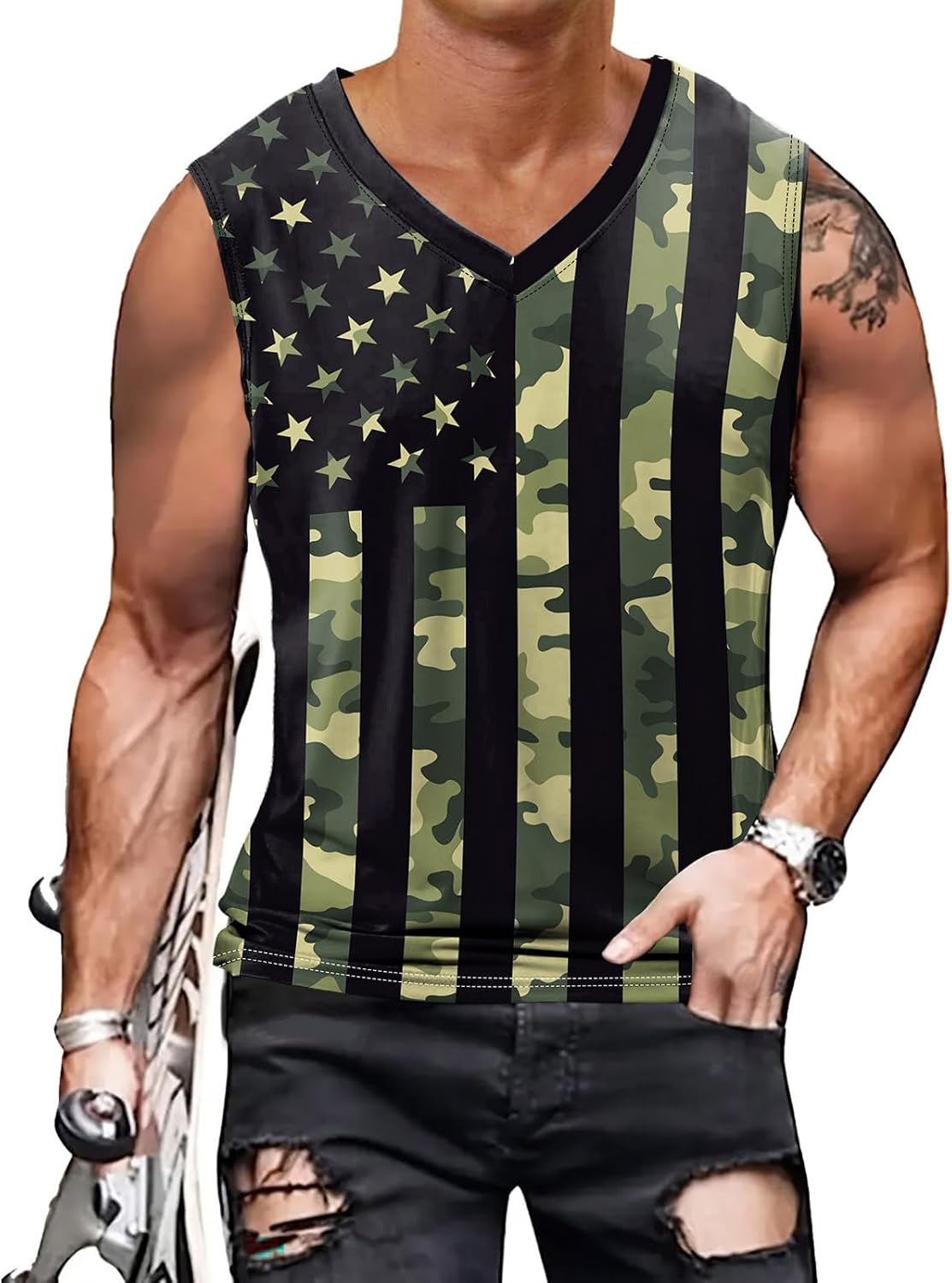 color cosplayer 250th Anniversary Casual Shirt American USA Flag Tank Top for Men Patriotic 4th of July Sleeveless Shirt