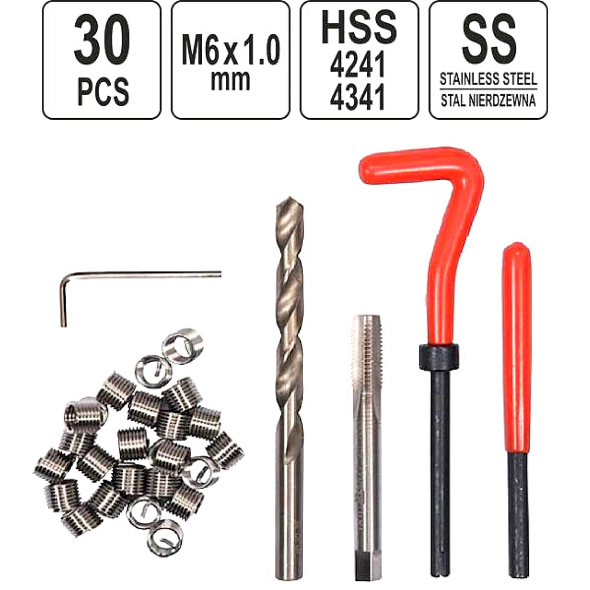 Yato Thread Repair Kit M6 x 1 mm | Repair Spoiled Thread with M6 Helical Insert | Set with Tip and Die to Specific Sizes and Helix Springs