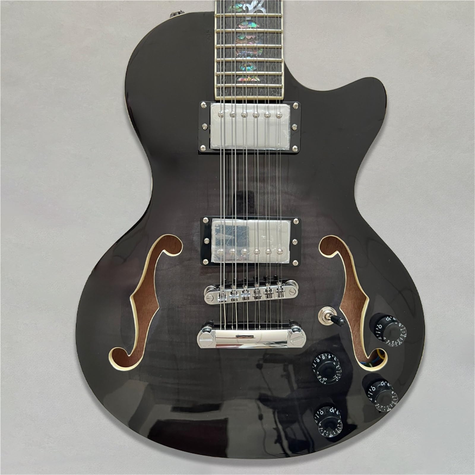 Chitarra Elettrica A 12 Corde Con Foro A F Nero Corpo In Mogano Pickup Humoke Chitarre Elettriche Principianti