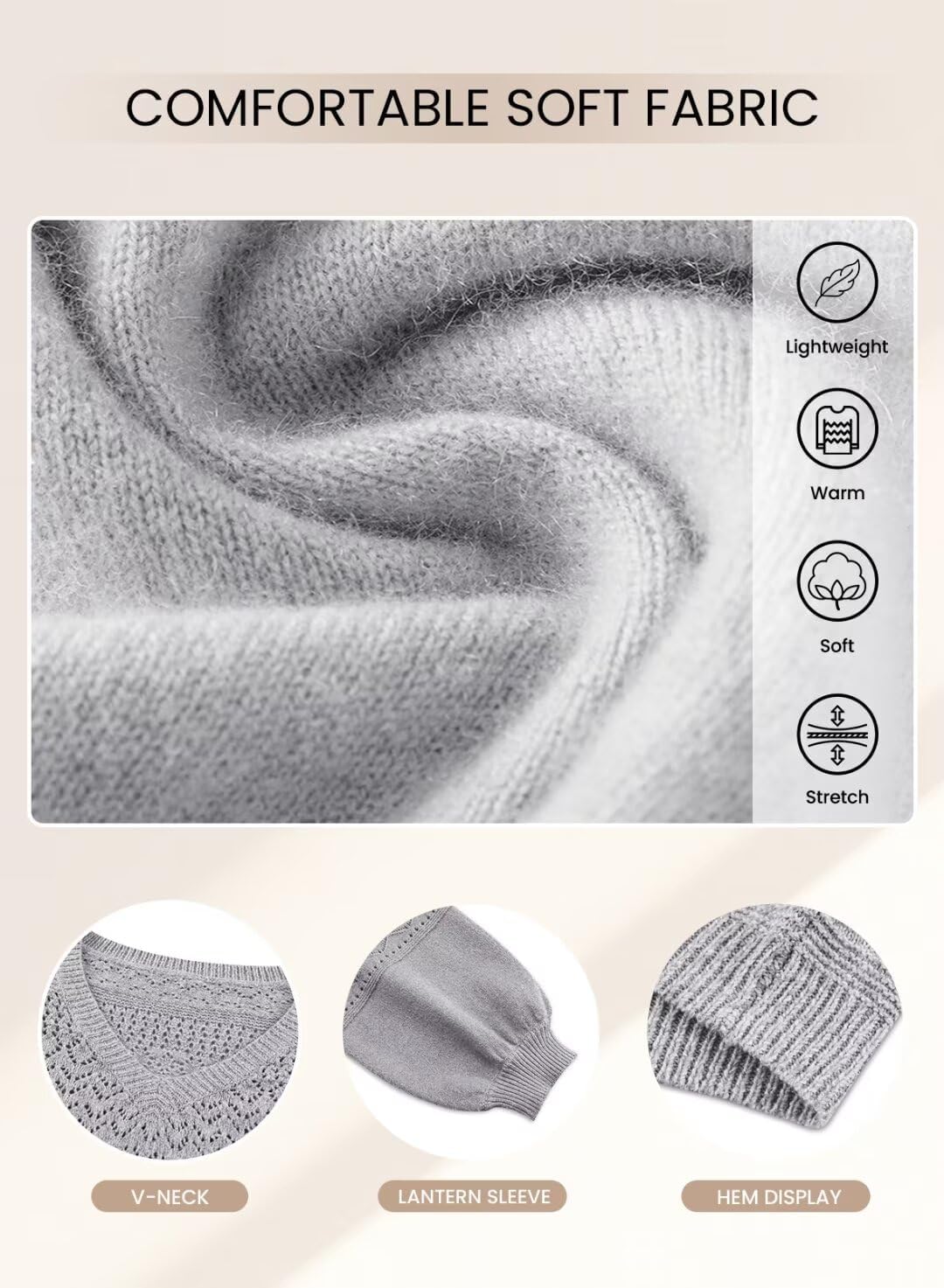 FEKOAFE Womens Sweaters 2026 Fall V Neck Long Sleeve Hollow Knit Pullover Sweaters for Women - Image 5