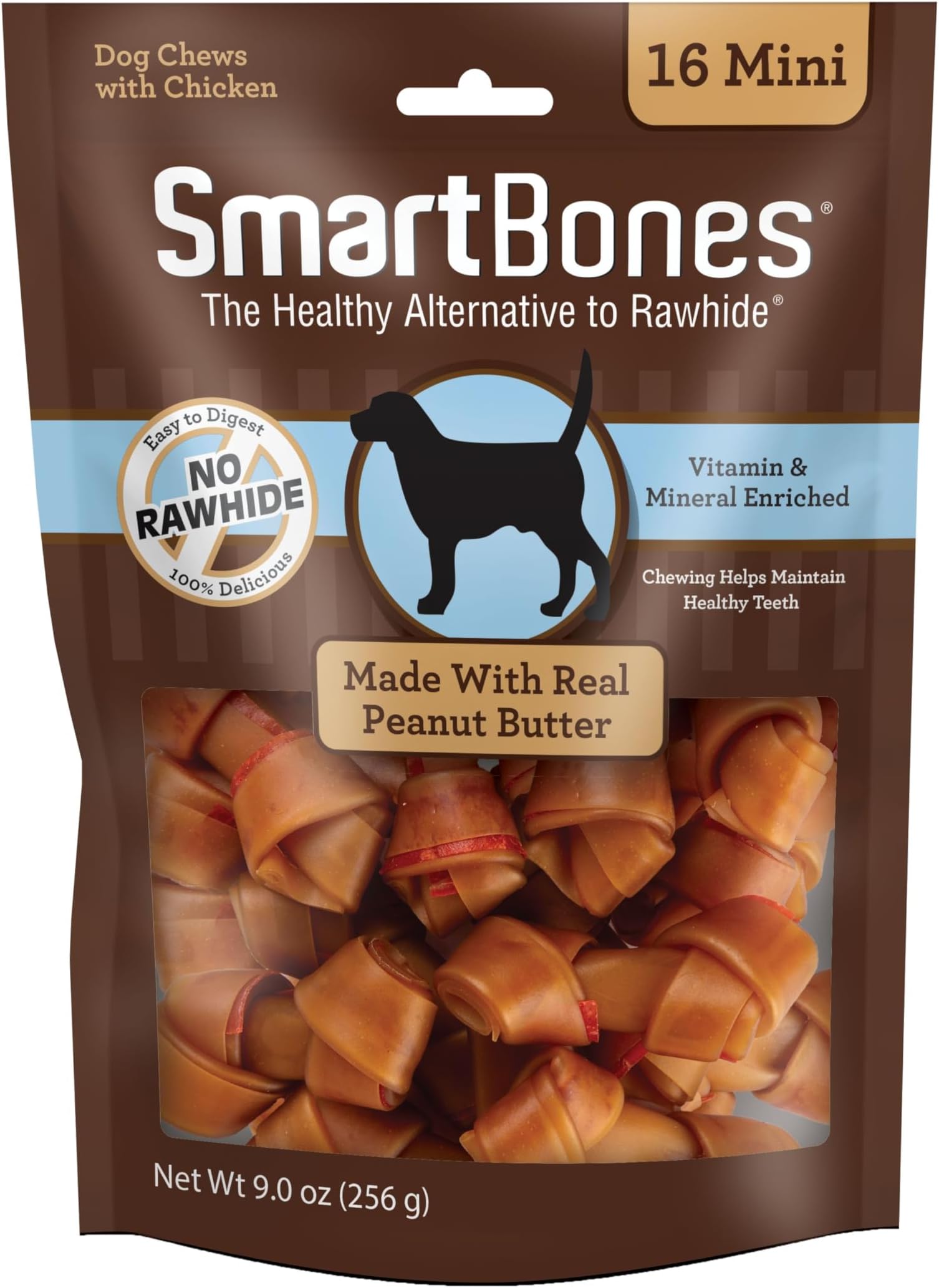 Rawhide-Free Peanut Butter Mini Bones 16 Count (Pack of 1)