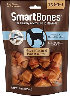 SmartBones Rawhide-Free Peanut Butter Mini Bones 16 Count (Pack of 1)