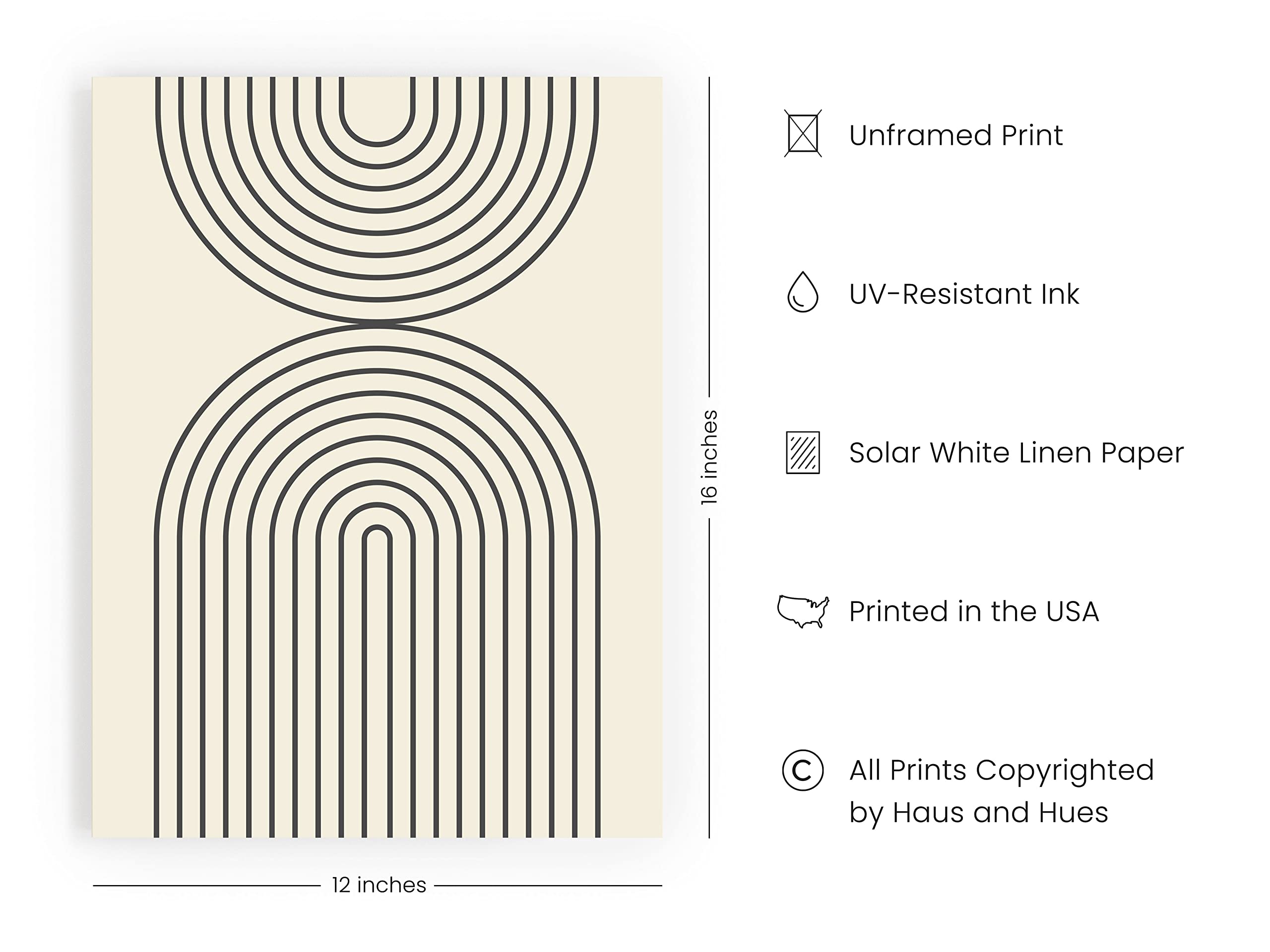 HAUS AND HUES Neutral Wall Art Prints for Wall Decor - Boho Art Wall Prints, Mid Century Modern Decor Line Art Geometric Poster (12 x 16 Unframed)
