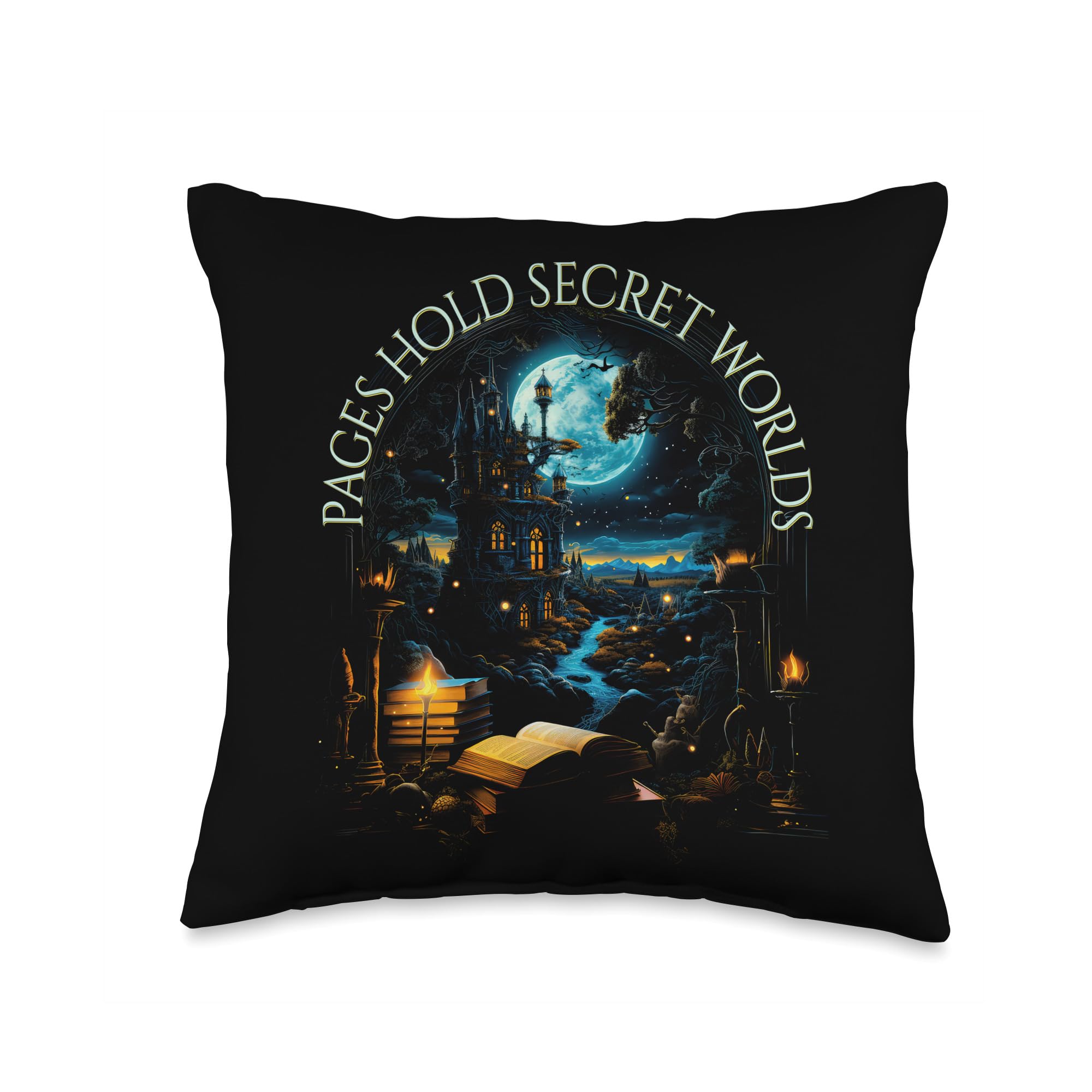 Bookish Quote "Pages Hold Secret Worlds" Reading Book Throw Pillow
