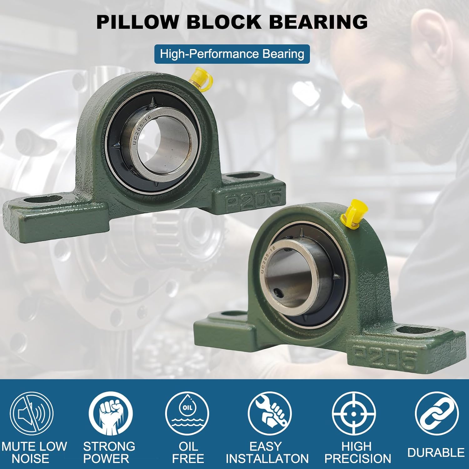 Tonmp 4 Pack UCP205-16 Pillow Block Mounted Ball Bearing - 1" Bore - Solid Cast Iron Base - Self Aligning …