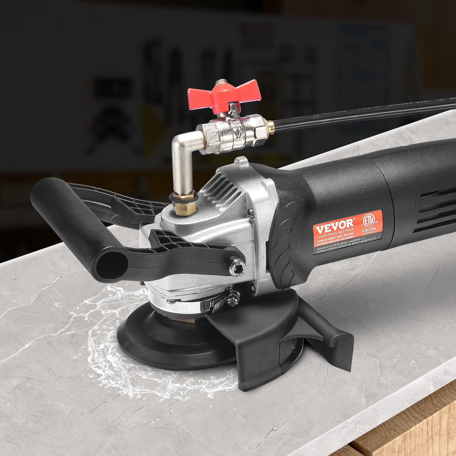 VEVOR Lucidatrice a Umido 800 W, Lucidatrice per Calcestruzzo da 100 mm 6 Velocità Regolabile 7 Tamponi per Lucidatura 1000-4000 giri/min, Interruttore GFCI, per Marmo, Pietra, Roccia, Piastrelle