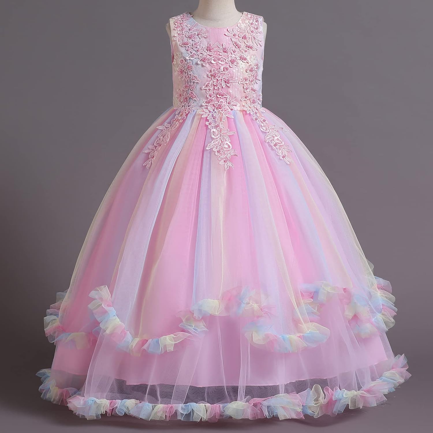 Flower Girls Princess Floral Boho Lace Embroidered Star Pageant Dresses for Kids Baby Party Wedding Puffy Communion Maxi Gown - Image 2