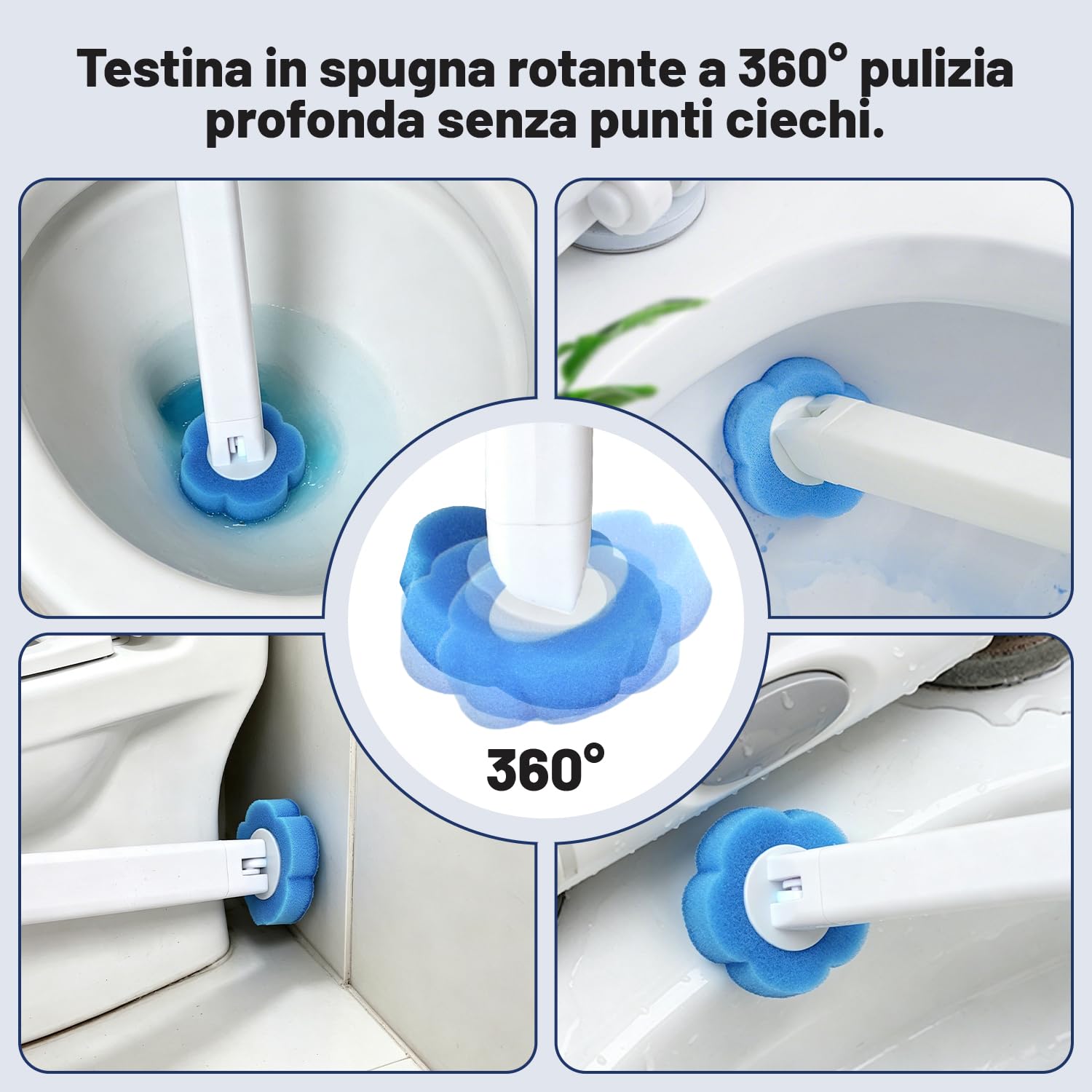 Scopino WC Usa e Getta – Set di Scopino Bagno WC a Parete in 2 Pezzi, Comprensivo con 64 Testine con detergente e 2 Supporti per Riporle, per Pulizia WC, Bagno, Lavabo e Vasca