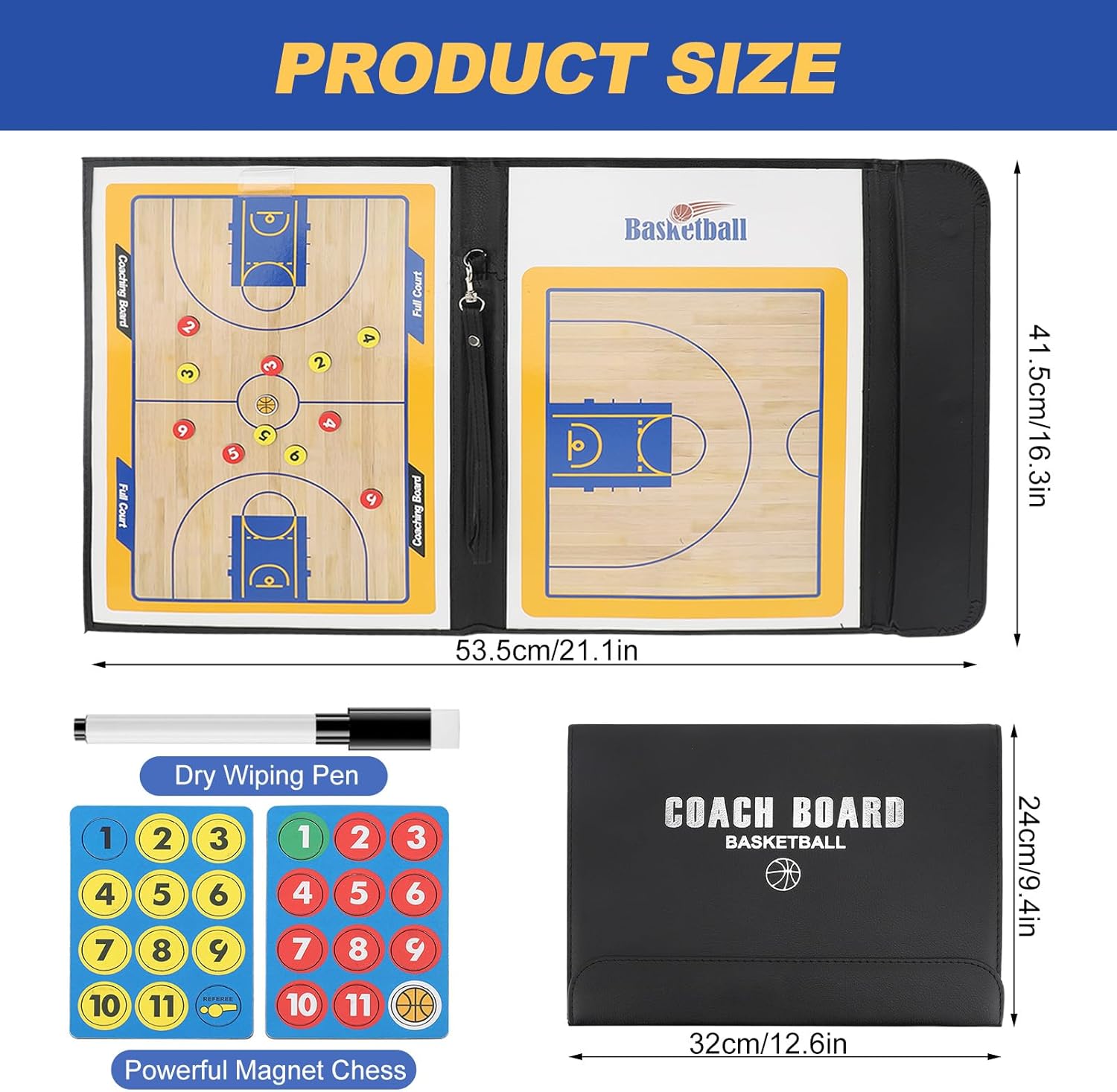 Basketball Coaching Board with Magnetic Makers Marker Pen Basketball Training Folder 3 Fold