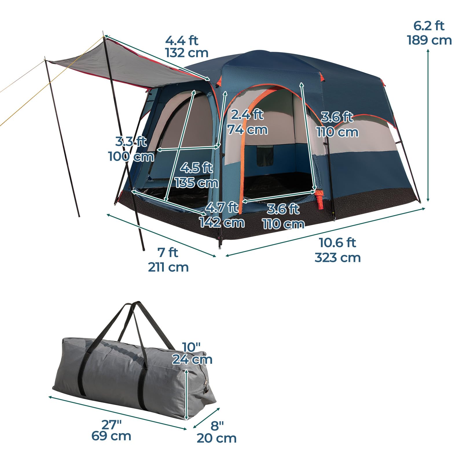 Tente De Camping Pour 2 À 4 Personnes - Étanche - Pop Up - Tente Familiale - Tente De Plage