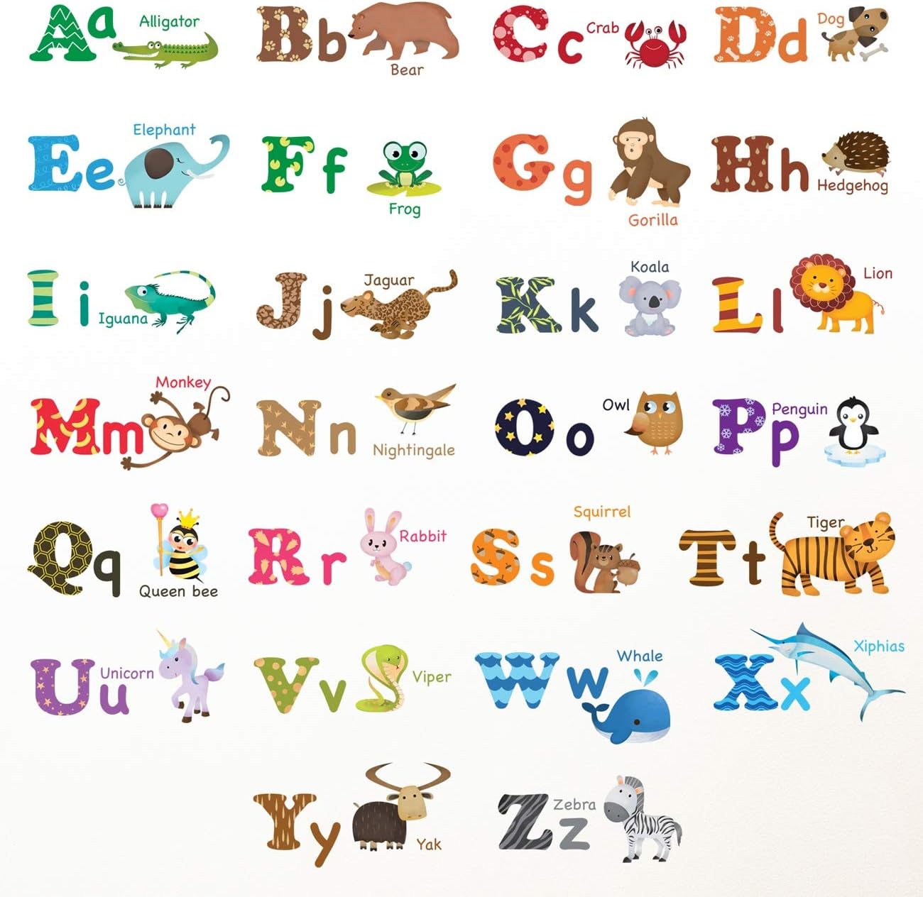 DECOWALL DW-1308 Alphabet ABC and Animals Kids Wall Stickers Wall Decals Peel and Stick Removable Wall Stickers for Kids Nursery Bedroom Living Room (Medium) d?cor