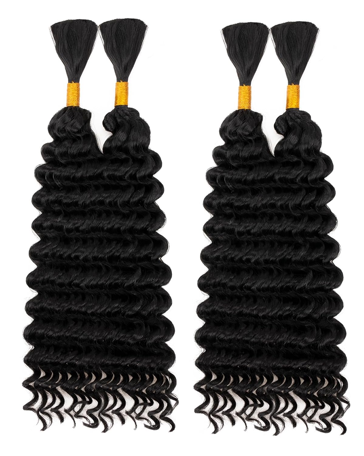 Deep Wave Bulk Braiding Hair Extensions-20 Inches 4 Bundles Natural Black Synthetic Curly Hair Bundle for Braiding,No Weft Braids for Human（20"-4 Bundles,1B#）