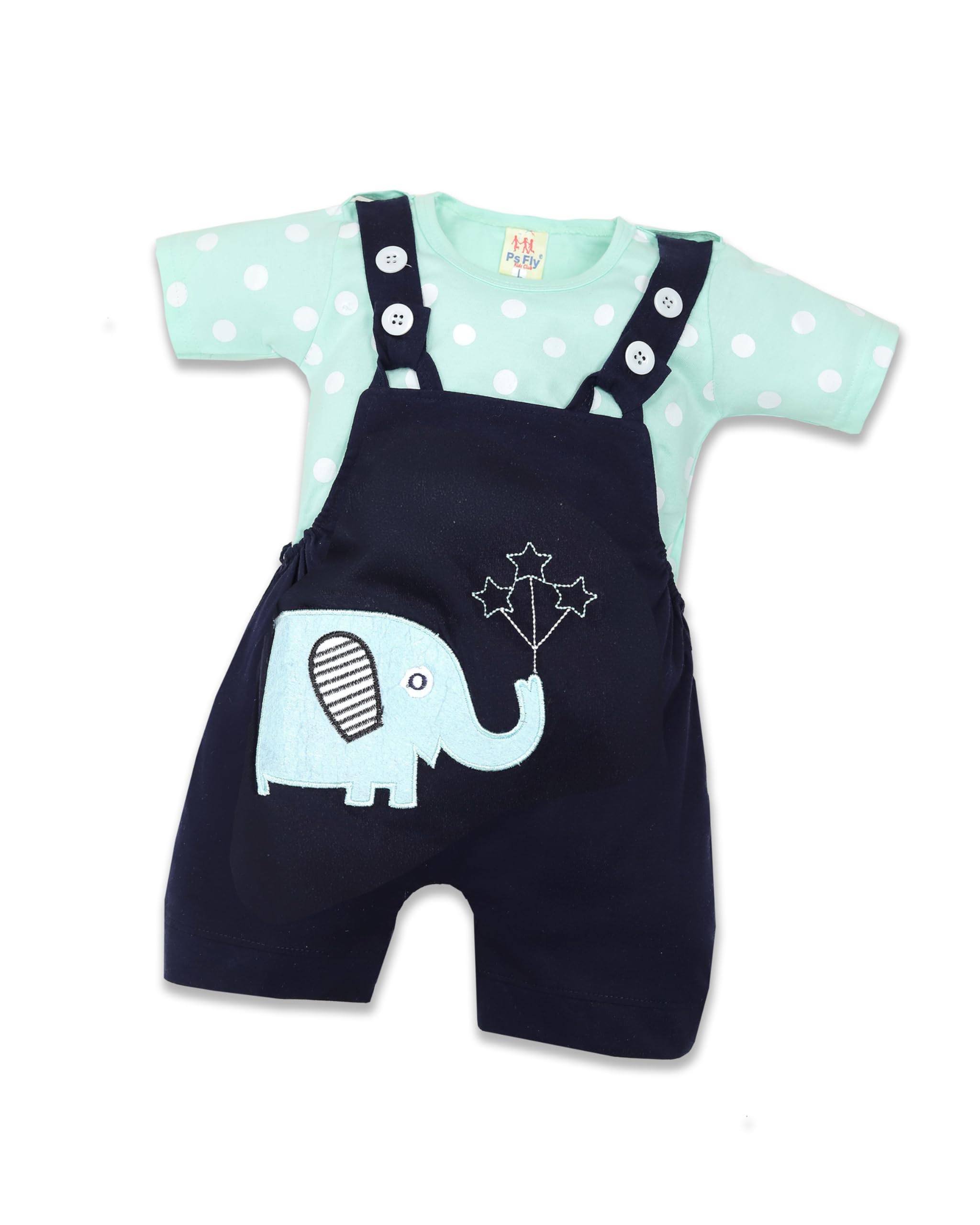 Krishn Cotton Printed Dungaree Set | Kids Dress for Boys and Girls - Green (2-3 Years) - Image 1