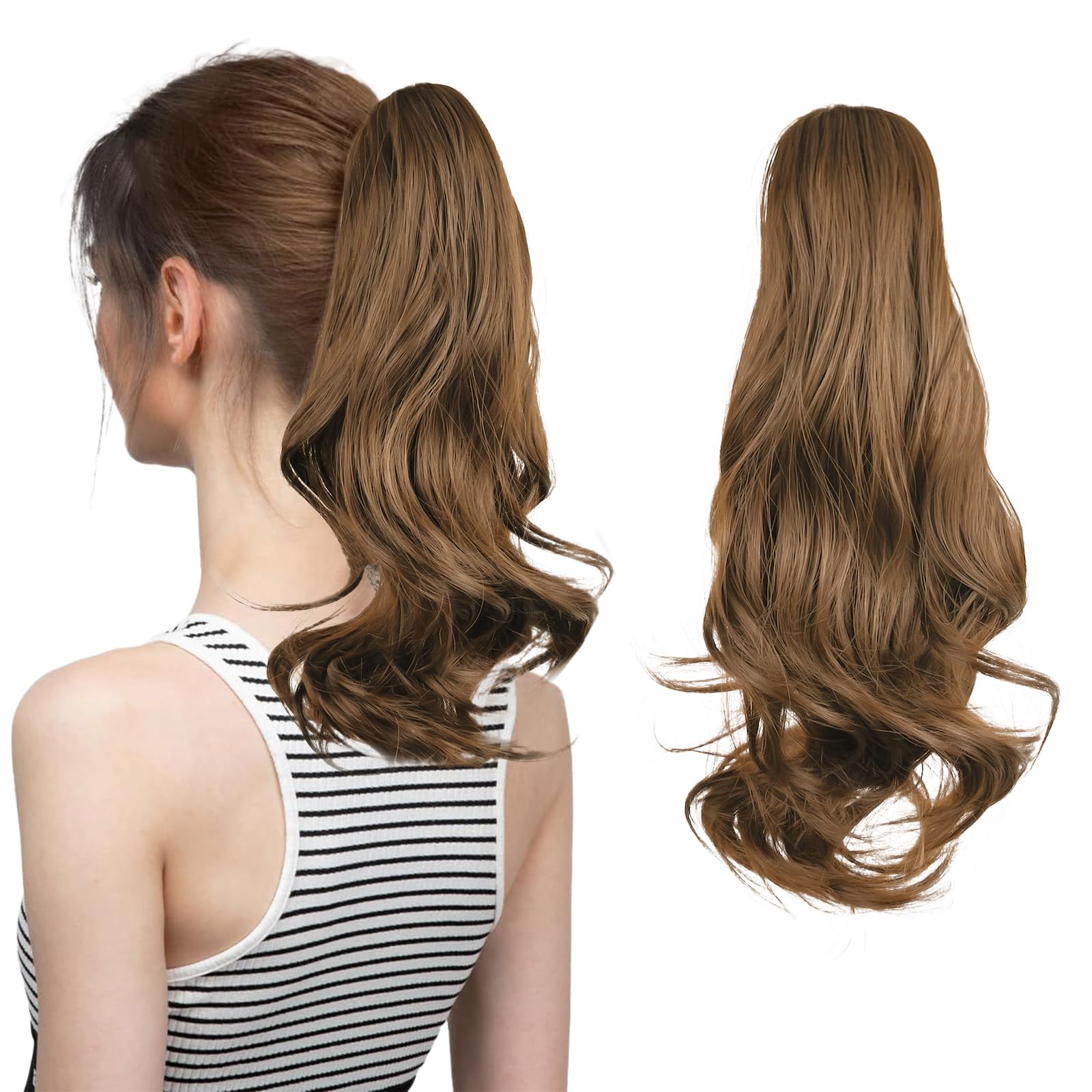 FREEORR Claw Clip Ponytail Hair Extension, 14”Ponytail Clip in Claw Hair Extension, Long Curly Claws Clips in Pony Tail Extensions for Women, Natural