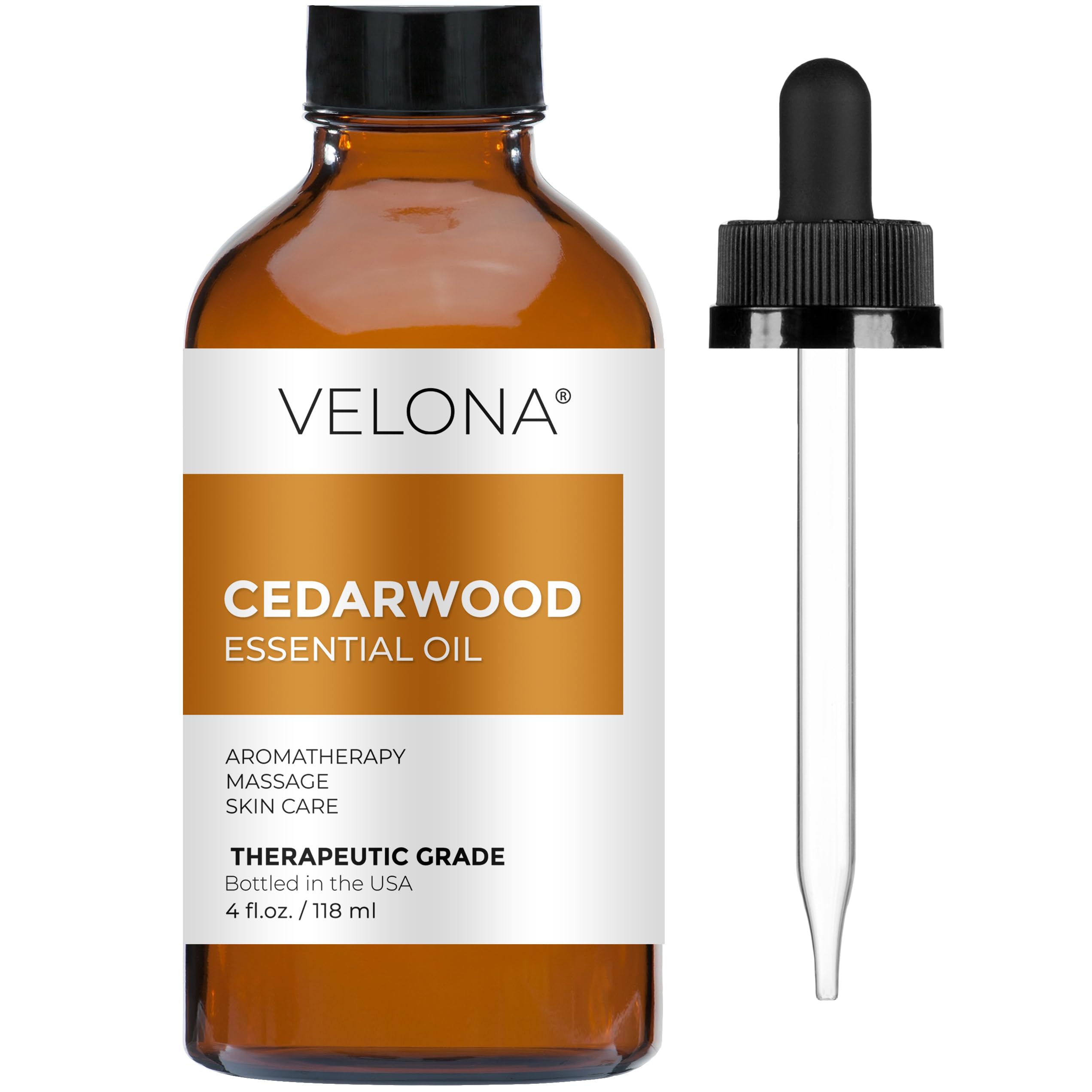velona Cedarwood Essential Oil 4 Fl Oz | Therapeutic Grade 100% Pure and Natural | for Aromatherapy Diffuser, Massage, Skincare, Haircare, Soapmaking