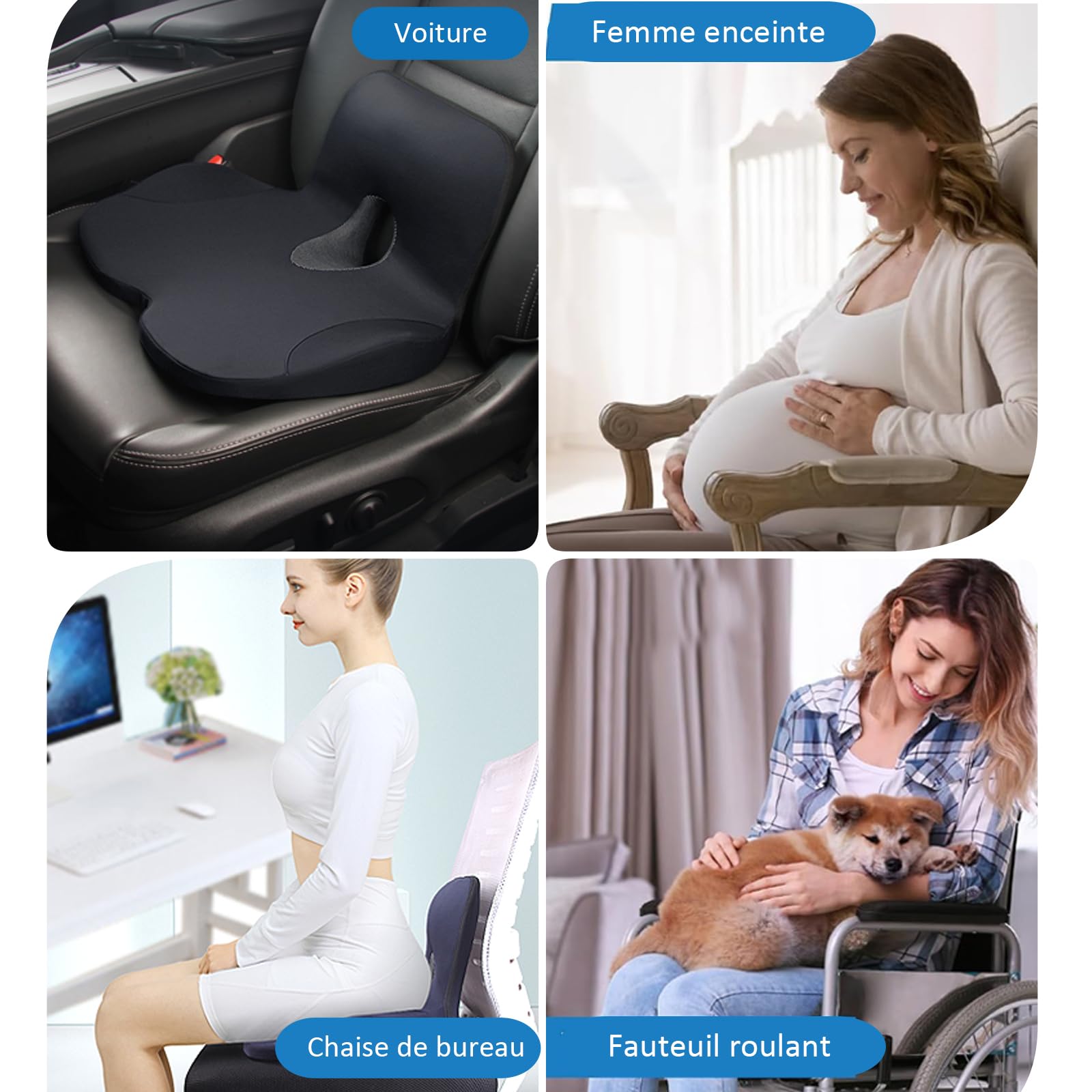 Cojín de asiento de coche con memoria de forma con soporte lumbar, comodidad ergonómica para la espalda, ideal para viajes largos, oficina, camión, conductor, funda extraíble y lavable. (Negro)