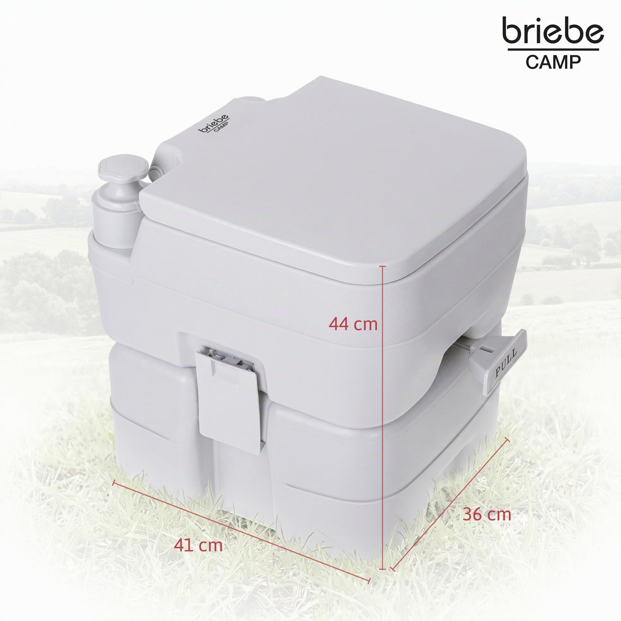 briebe Camp Toilette Portable WC Chimique pour Camping-Car, Bateau et Voyage, Réservoir d'eau, Pompe à Piston et Valve Anti-Odeur Facile à Nettoyer et à Vider,
