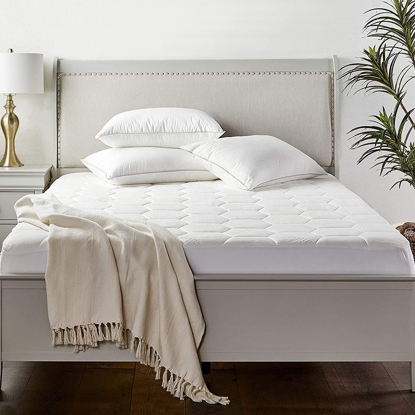 Zen Mattress Pad Cover - Cooling Bed Topper & Waterproof Protector w/Deep Pockets, Twin Size, White