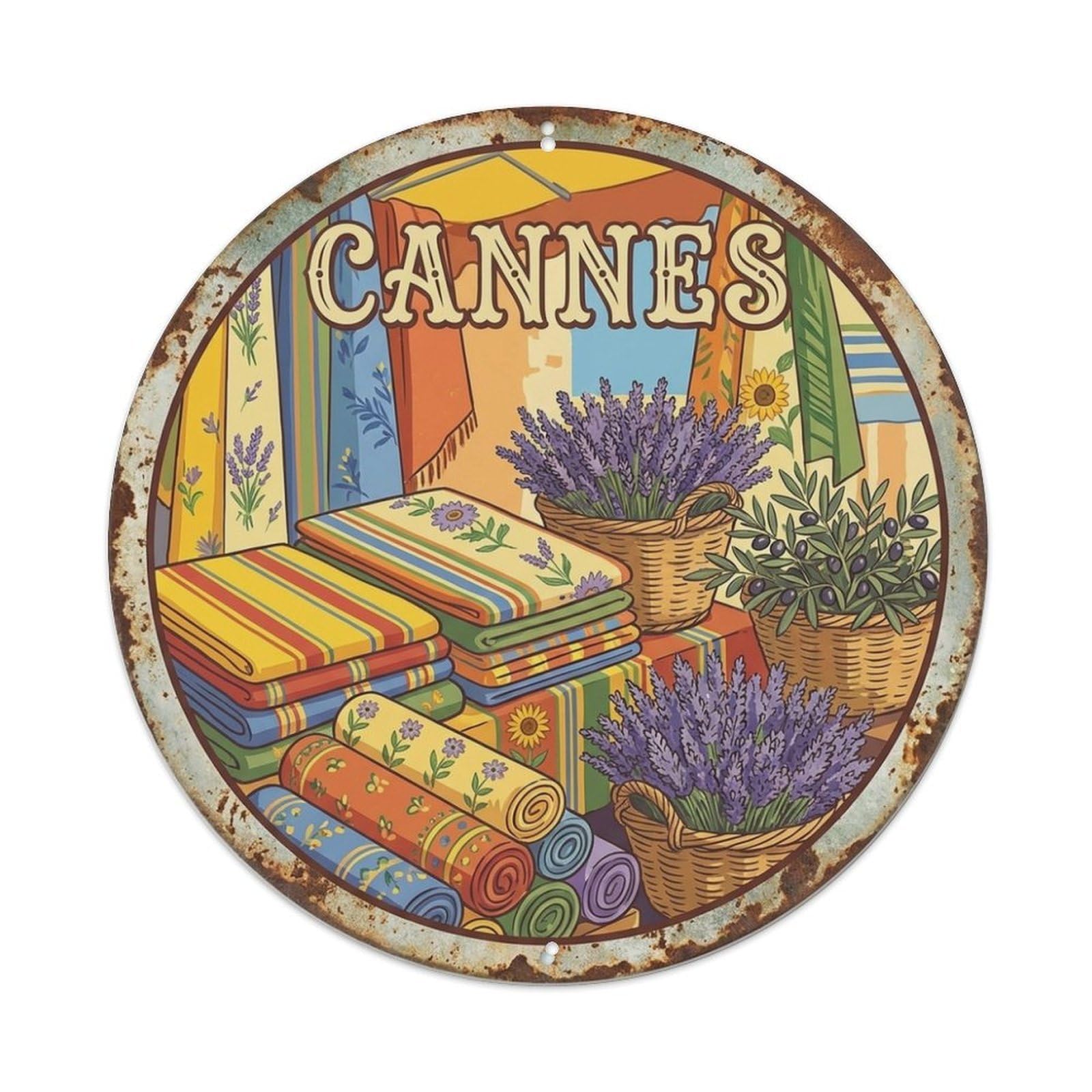 Retro Cannes Textile Weaving Scenic Travel Metal Tin Sign