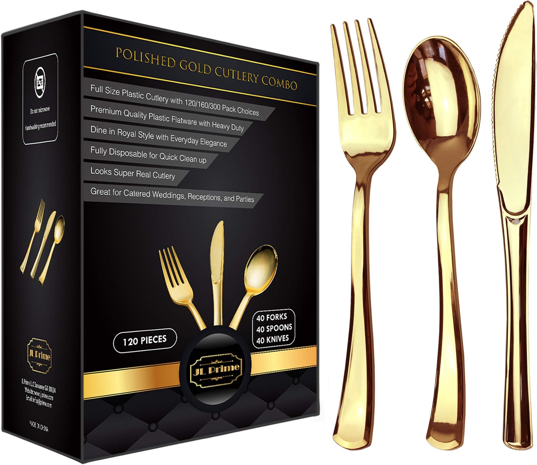 Gold Cutlery 40 Piece Set, Gold Cutlery Reusable Party Flatware, Strong
