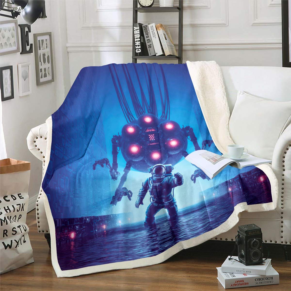 Loussiesd Astronaut Blanket for Cosmonaut Spaceman Sherpa Blanket Outer Space Adventure Fleece Throw Blanket Room Decor Science Fiction King 87"*94" Warm — image 1