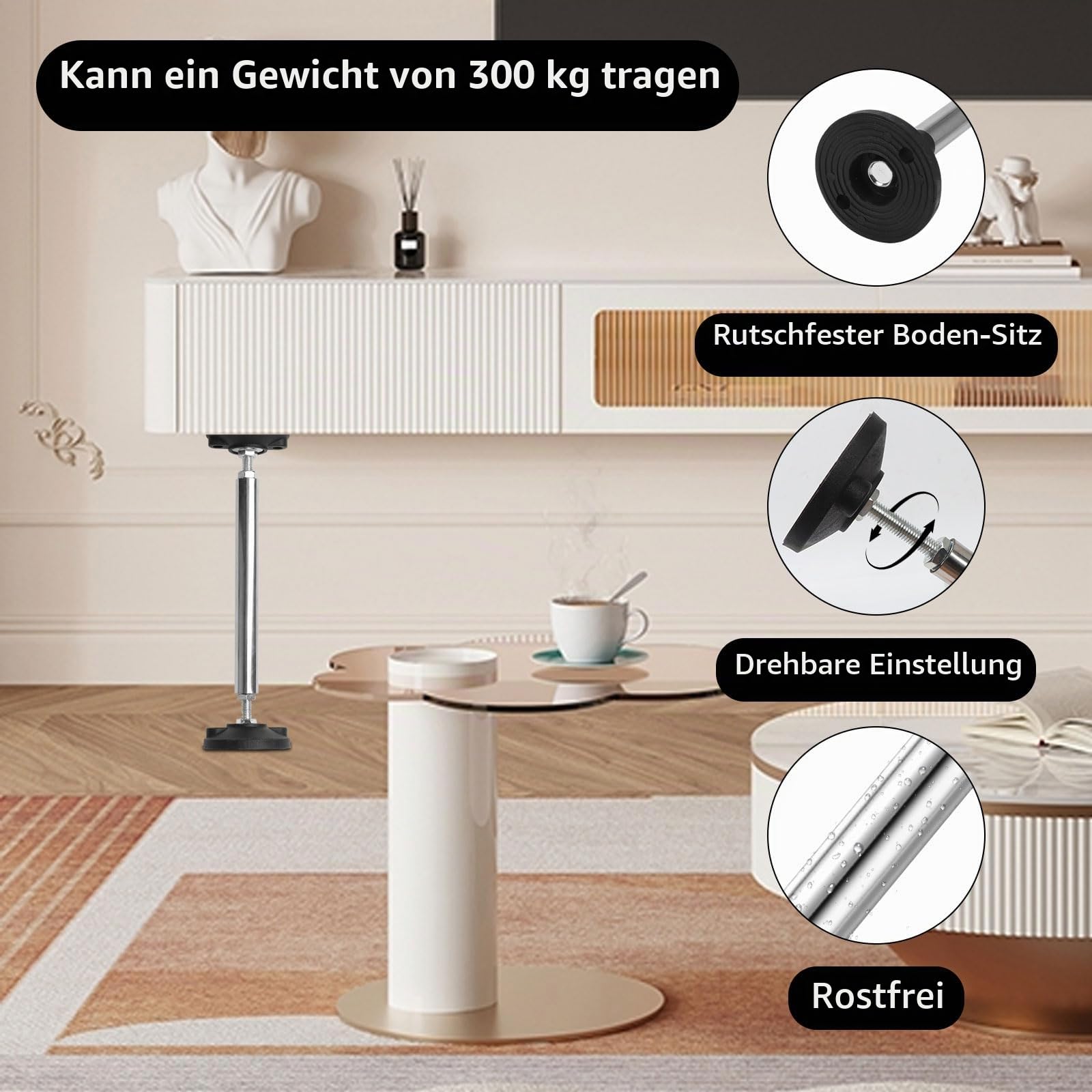 2 Stück Teleskop Stützstange Verstellbar 38-52cm, Montagestützen Unterstützt Bis zu 300 KG, Stützen Höhenverstellbar, Teleskopstützen für Wandschränke Badezimmerschränke TV-Schränke Küchenschränke