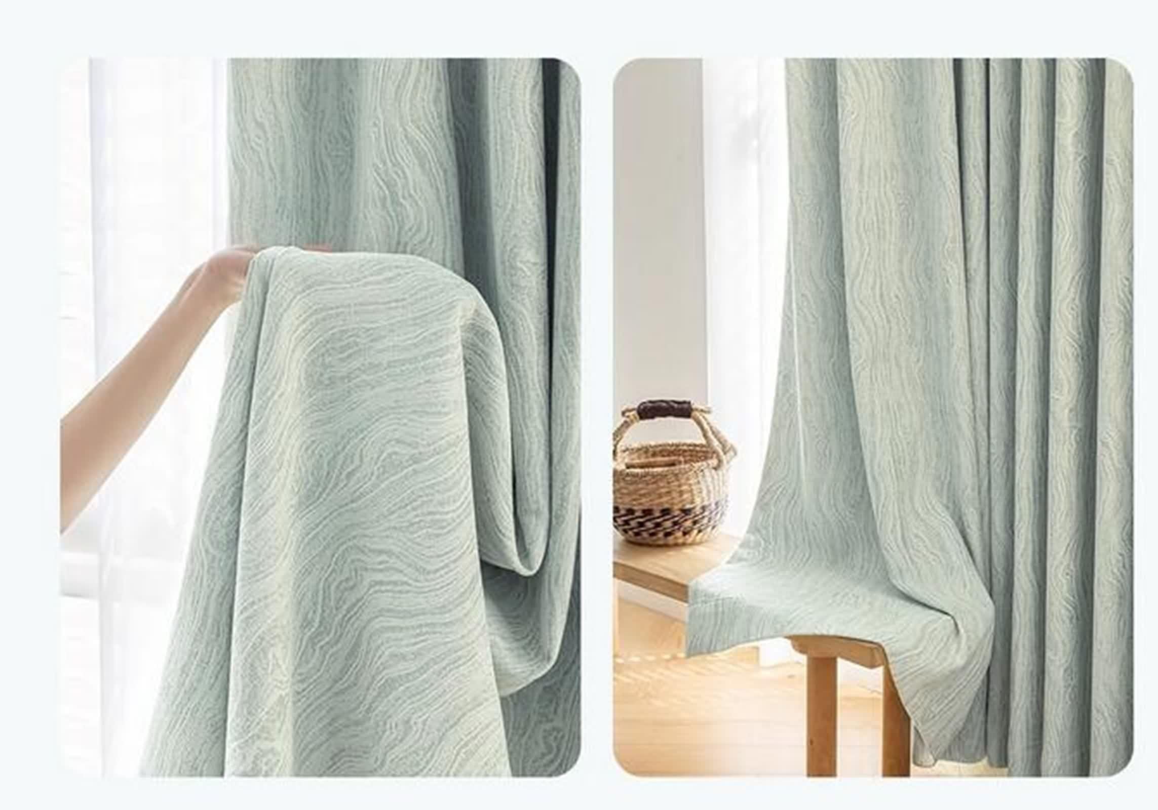 Rideaux Fenetre Chambre Vert Clair, Occultant Rideau Fenetre Moderne Lot de 2 Chenille Couleur Unie LxH 96x214cm