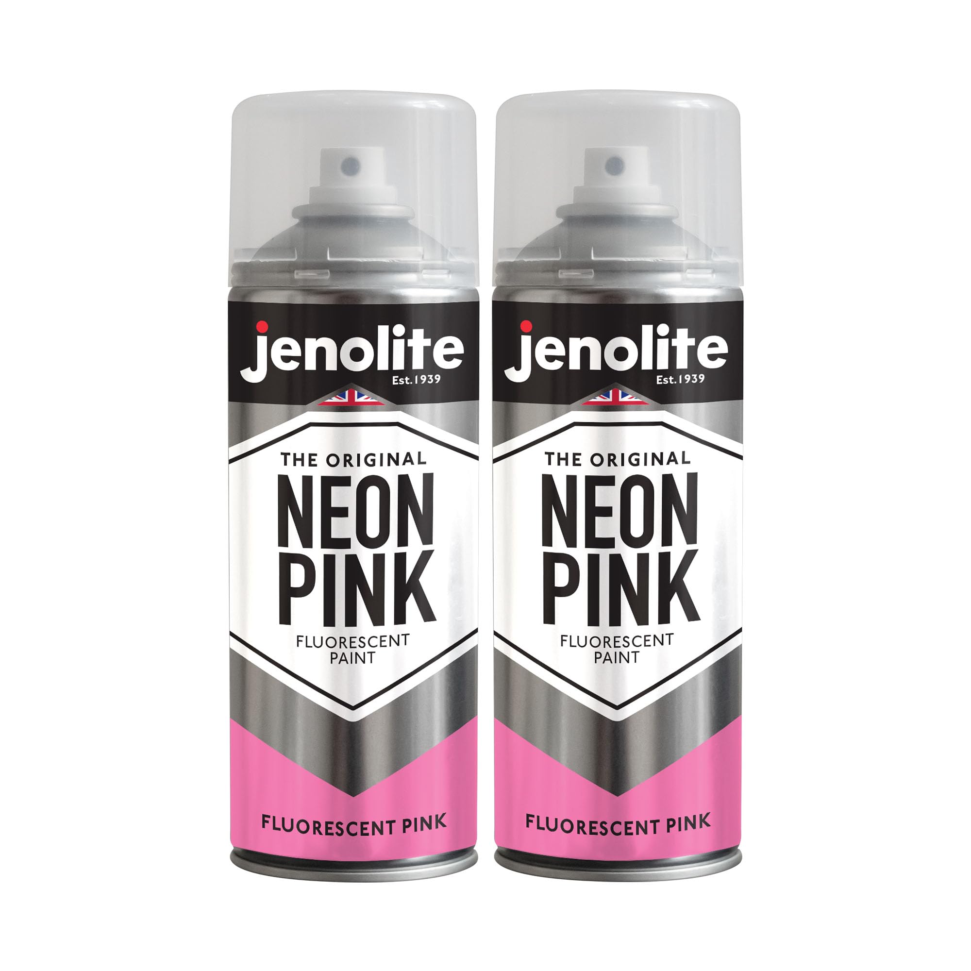 JENOLITE Fluorescent Spray Paint | NEON PINK | 2x400ml | Premium High Visibility Neon Spray Paint | Multi Surface High Viz Paint | Ideal for Hobbies, Graffiti-Art, Crafting & Safety Marking