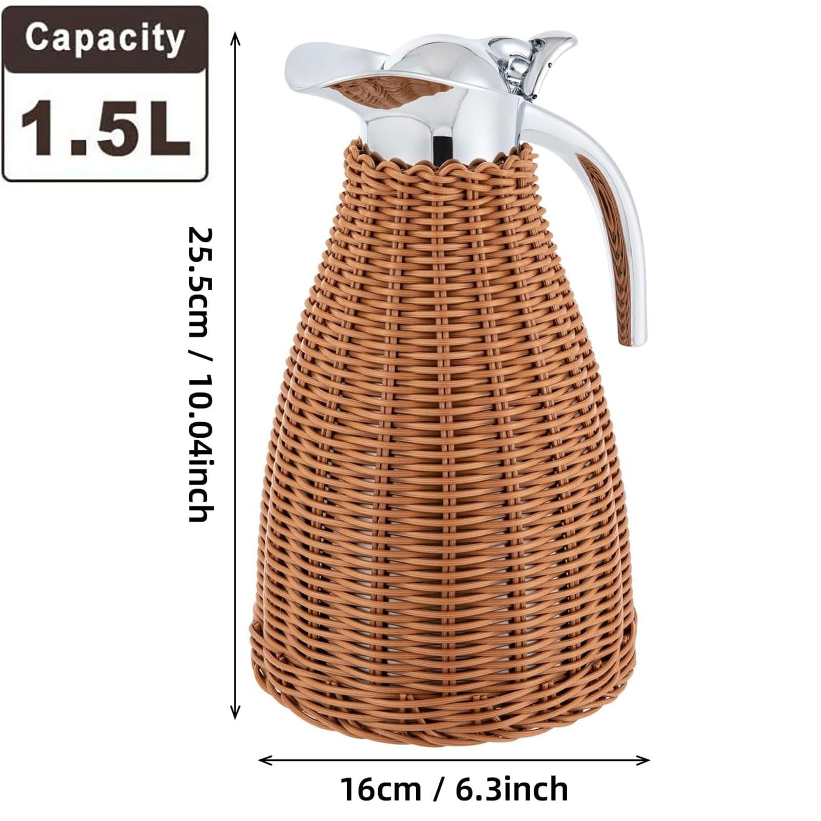 Caraffa Termica Per Caffè In Acciaio Inossidabile, Caraffa Termica Sottovuoto A Doppia Parete, Caraffa Termica In Rattan(Color:1)