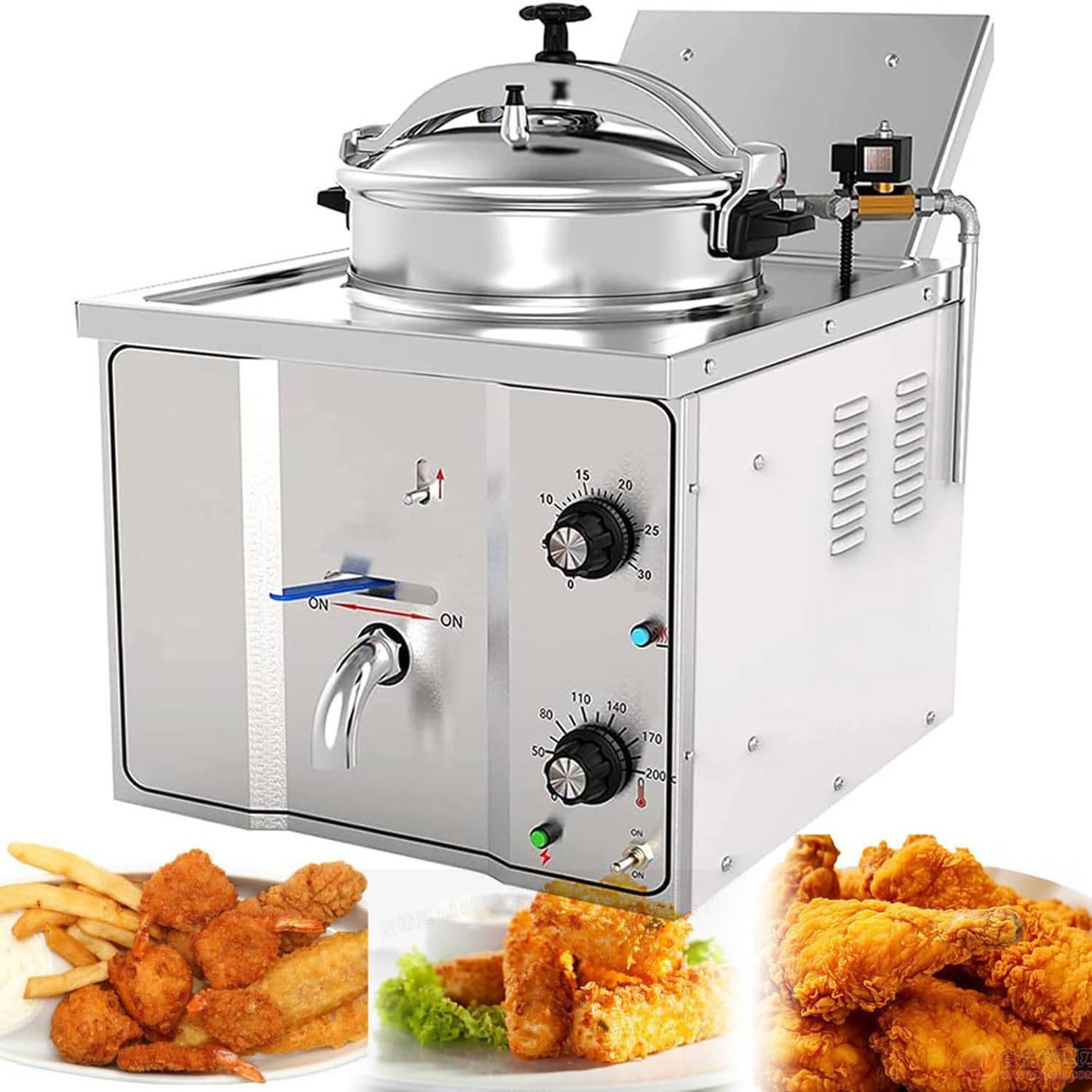 Macchina per Pollo Fritto ad Alta Pressione da 16 Litri, friggitrice elettrica da banco con termostato, Forno per Alimenti, friggitrice per prelibatezze Fritte, Acciaio Inossidabile 3000W