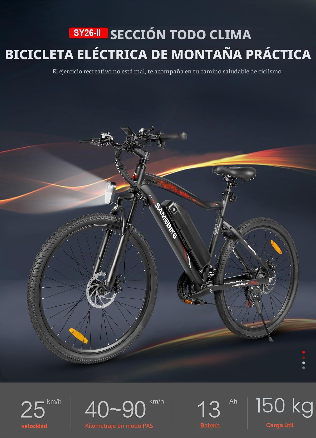 SAMEBIKE Bicicleta eléctrica de 26 Pulgadas con batería extraíble 36V13 Ah Bicicleta eléctrica de montaña, Bicicleta eléctrica Todoterreno para Adultos, Hombres y Mujeres (SY26)
