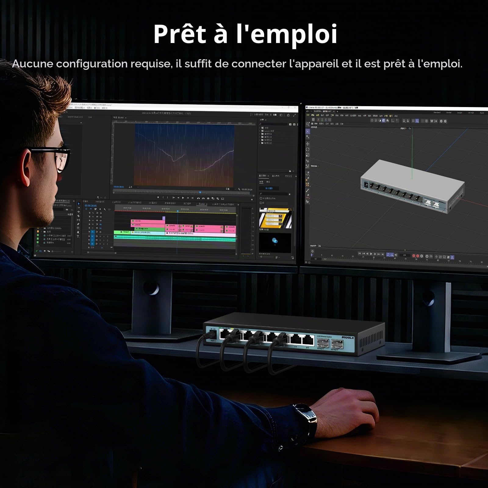 SODOLA Switch 2.5 Gigabit 8 Ports avec 2 Port SFP+ 10G‌ | Plug-and-Play, boîtier métallique, sans ventilateur, montage bureau/mural, adapté aux PC, NAS, serveurs