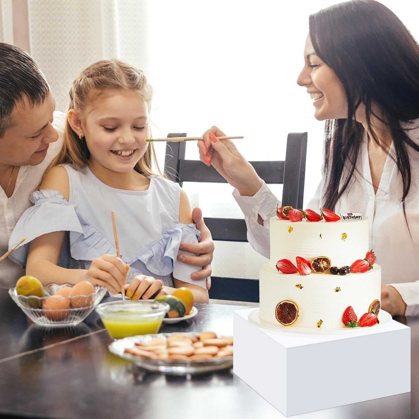 HEYOUTH Set di 7 rialzi grandi per buffet (15-30 cm) in acrilico – Scatole espositive quadrate con fondo cavo per tavoli di dessert, presentazione di alimenti e forniture per catering (White)