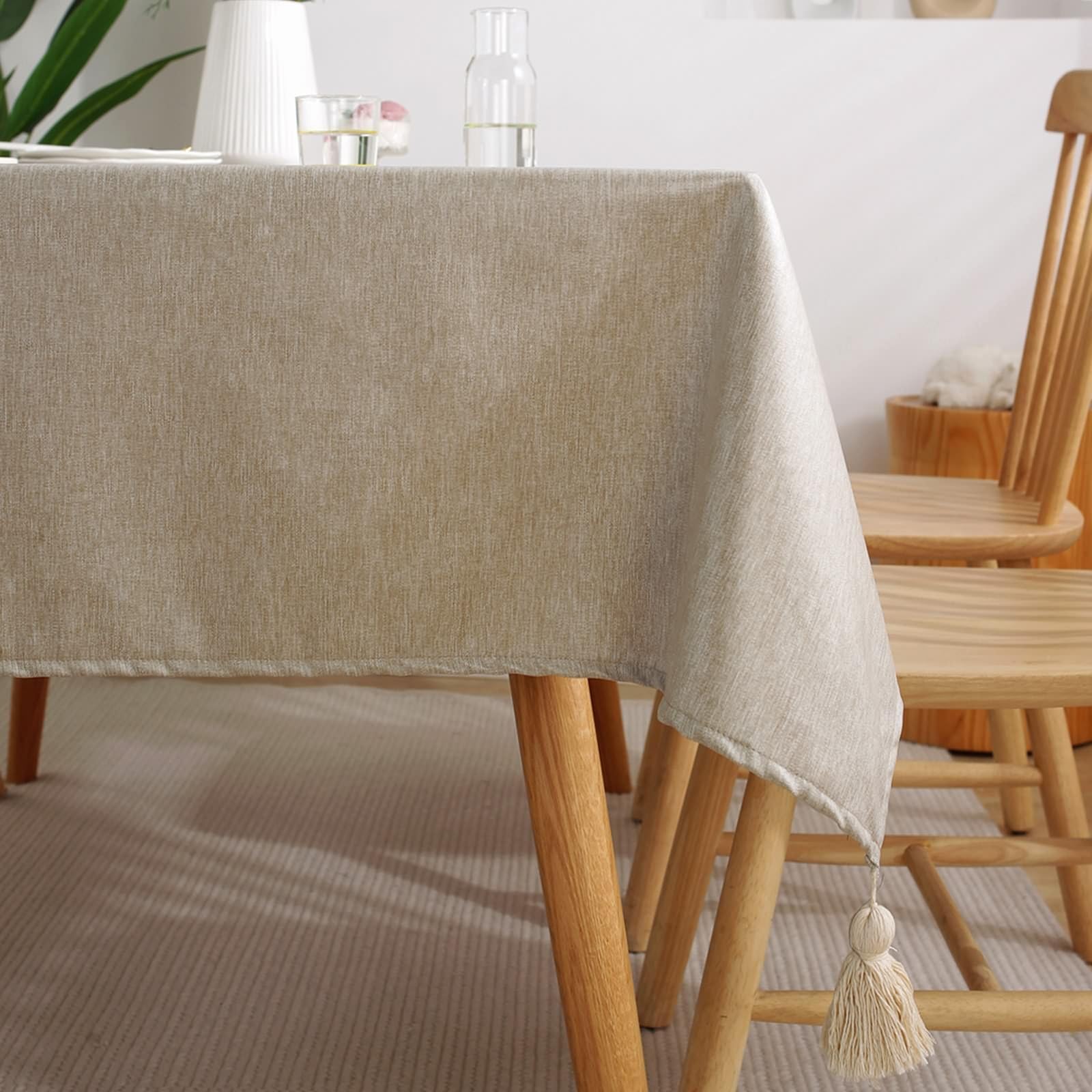 Tovaglia da Tavolo Rettangolare, Tovaglie 120 x 170 cm Tinta unita con nappa ai 4 angoli in Poliestere Copritavolo per Tavolo da Pranzo, Cucina, Festa CompleannoKaki grigio