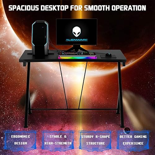 Miniatura 5 de Tangkula Escritorio de computadora para juegos de 46 pulgadas, escritorio para computadora de oficina en casa, mesa de estudio para espacios