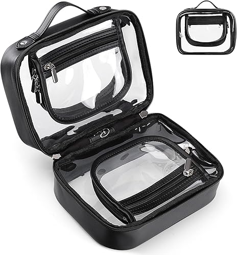Cessfle Bolsa de maquillaje de viaje transparente de doble cara, bolsa de cosméticos de viaje impermeable, transparente, bolsa organizadora de