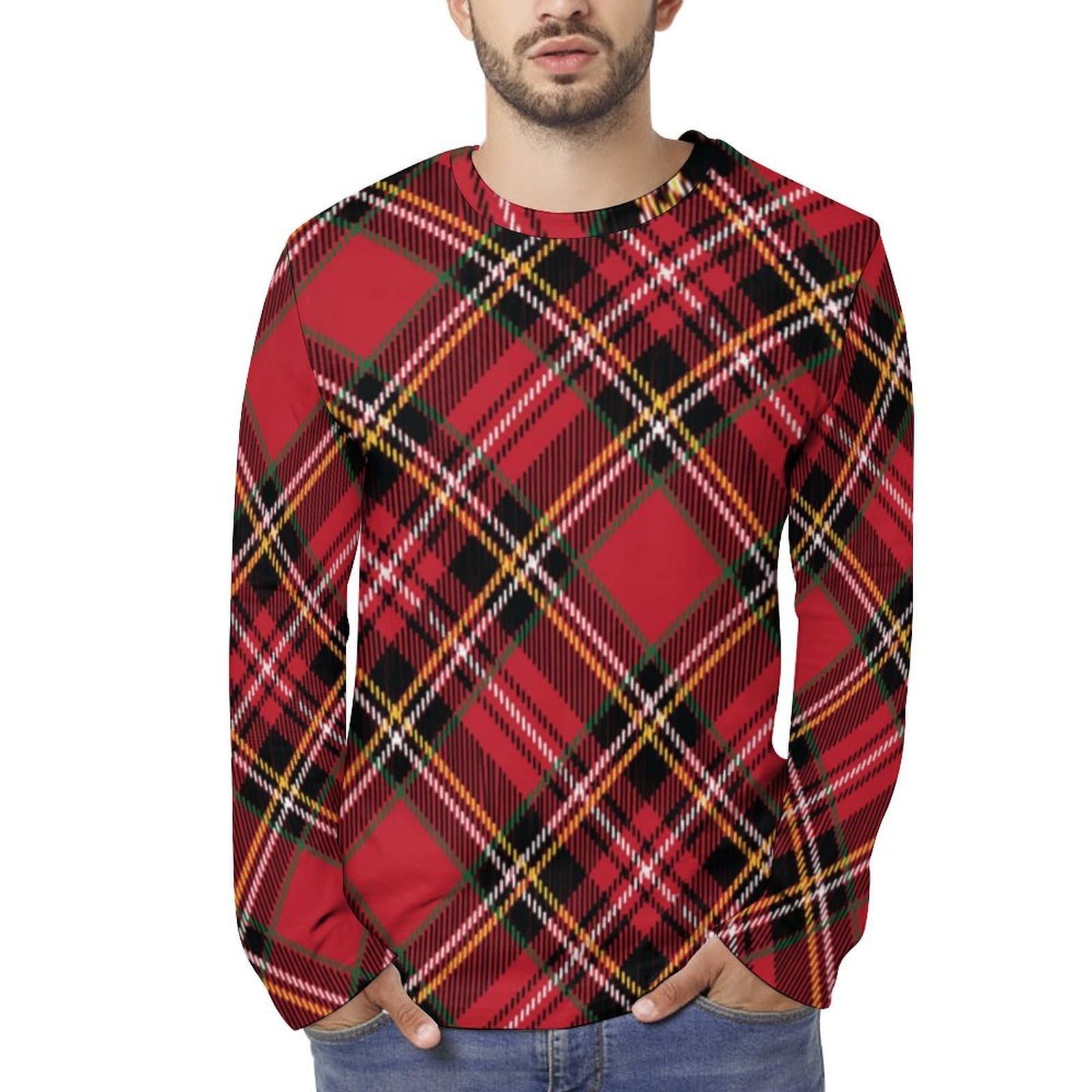 Amazon.co.jp: 長袖 Tシャツ メンズ レッド チェック柄 ロングスリーブ 