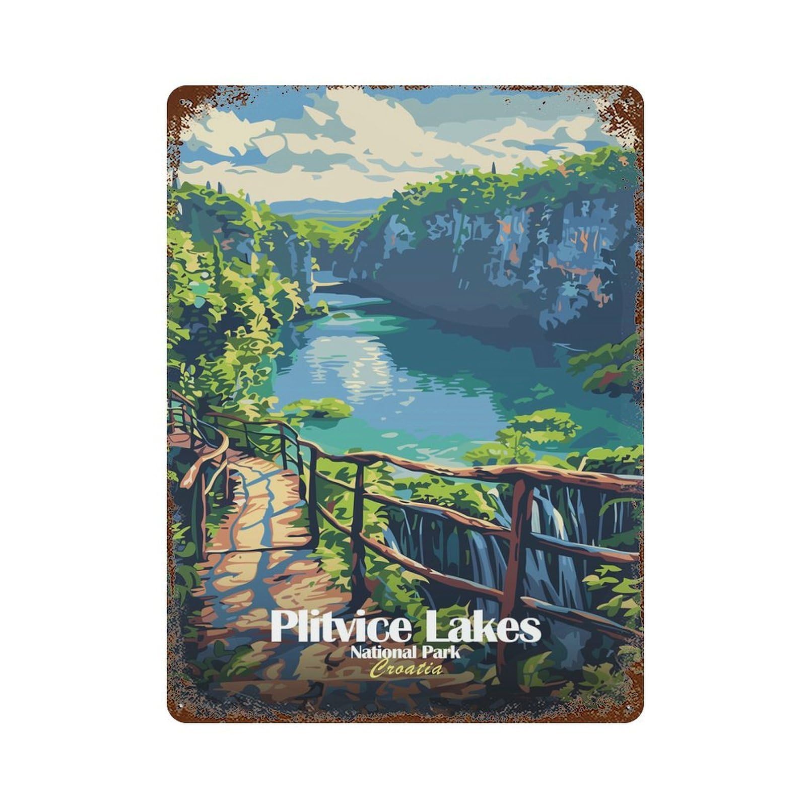 Plitvice Lakes National Park Croatia Weathered Tin Sign 15.7"x11.8", Vintage Wall Decor for Garage, Pub Or Kitchen