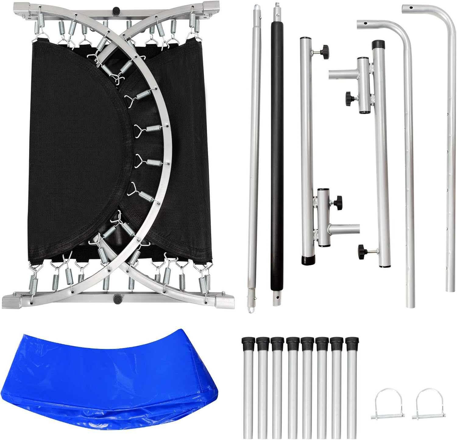 Goplus Double Mini Trampoline for Kids, Foldable Rebounder Trampoline with Adjustable Central Handrail and Safety Pad, Fitness Rebounder for Indoor Outdoor Cardio, Max Load 330lbs