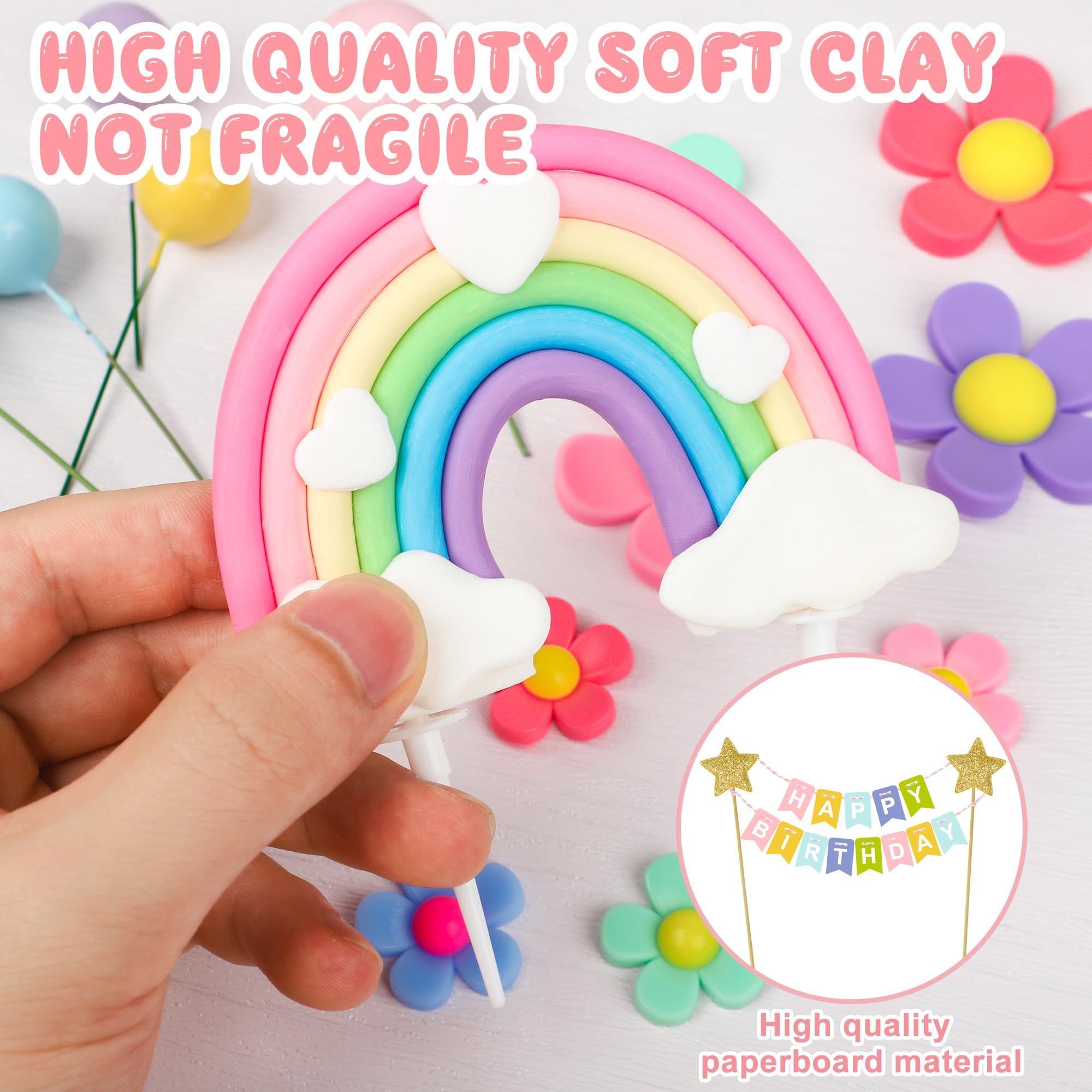 TOSSPER Regenboog Cake Toppers Kleurrijke Verjaardag Cake Toppers Cupcake Topper Vlag Bruiloft Cake Decoraties