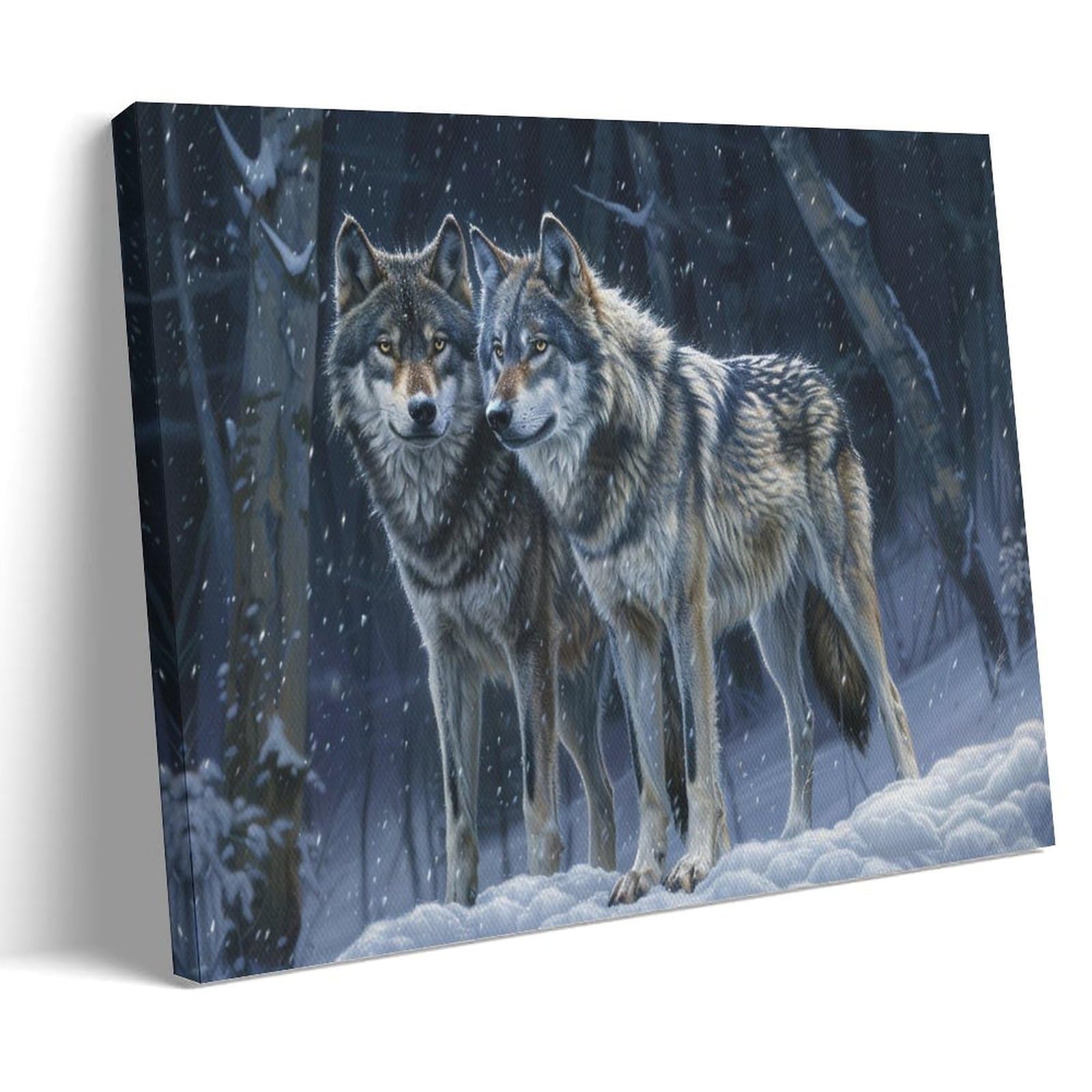 FYFMUSHE Modern Wolf Canvas Wall Art Paintings Winter Snowy Wild Nature Animal Pictures on Canvas Prints Framed Ready to Hang Artwork for Bedroom Home Decor 24x36inch(60x90cm)