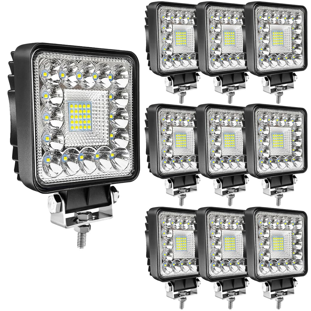 WINBANG LED Tractor Work Lights,4 Inch LED Pods Lights 123W Square 12V 24V Spot Beam Off-Road Driving Fog Light Work Light Bar for Truck Pickup SUV ATV UTV Tractor (10PCS)