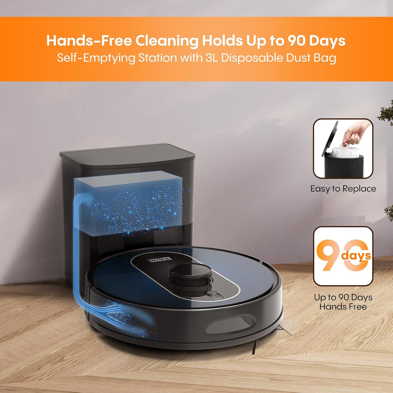 Robot Vacuum and Mop Self-Emptying: 5000Pa Robotic Vacuum 5-In-1 LiDAR Navigation, Real-Time Mapping/No-Go Zones for 90 Days Hands-Free Cleaning, Alexa/APP Robot Vacuum Cleaner for Hard Floor & Carpet - 2