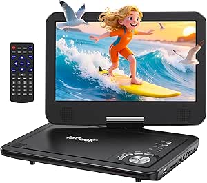 ieGeek Portable DVD Player 12.5", with 10.5" HD Swivel Screen, Car Travel DVD Players 5 Hrs Rechargeable Battery, No Region Restrict Video Player for Kids, Remote Control, Sync TV, USB&SD, Black asin的图片