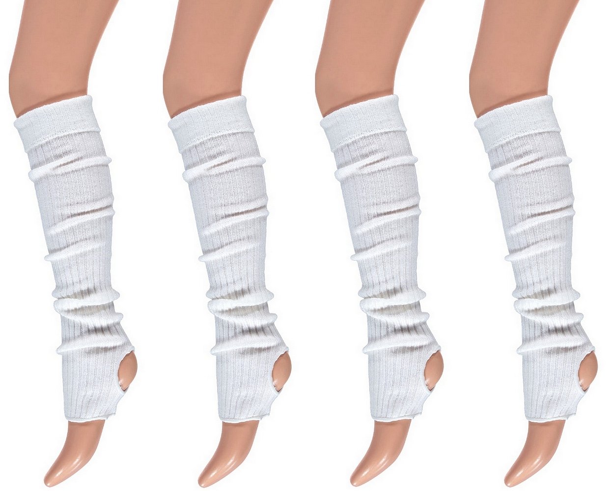 krautwear® 4x Mujer Chica Ballet - Calentadores con agujero en el talón calentadores de ballet Sirven legwarmer Mangas aprox. 55 cm 1980er años 80 años negro blanco neón rosa verde amarillo naranja