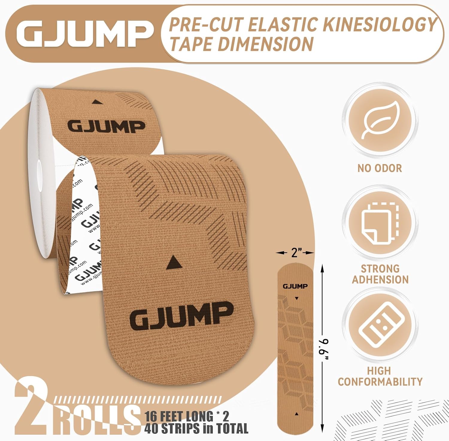 Kinesiology Tape, 40 Count Precut Strips 2 Rolls, Original Cotton Elastic Athletic Tape for Muscle Strain Relief & Joint Support, Waterproof & Breathable Sports Tape for Support and Recovery - Image 5