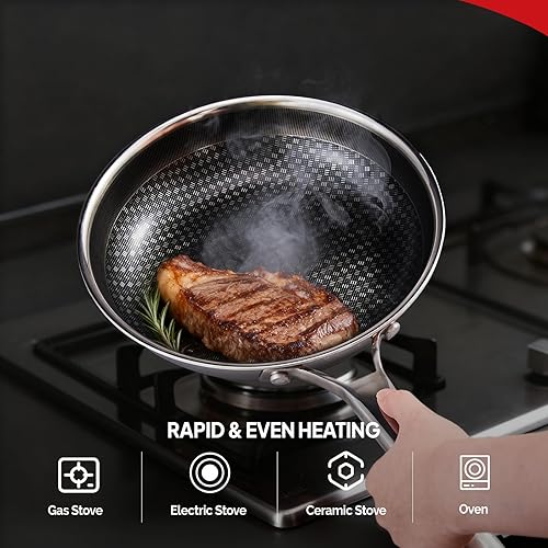 Miniatura 2 de ROVSUN Sartén antiadherente de 10 pulgadas, sartén antiadherente de acero inoxidable de tres capas, juego de cocina no tóxica para caravana, sartén